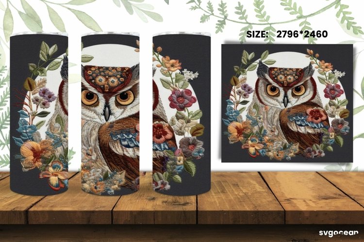 Owl Embroidery Tumbler Wrap | Skinny 20 oz | Sublimation
