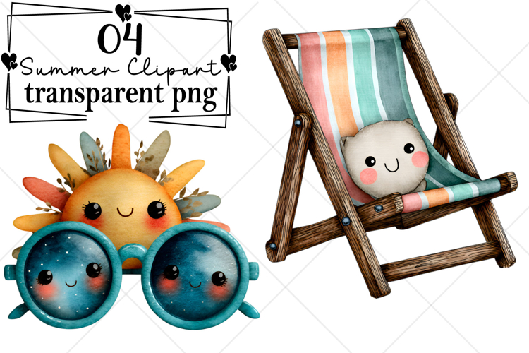 Whimsical Summer Clipart Watercolor PNG example image 1