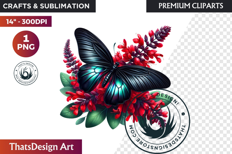 Autumn Butterfly and flower Clipart: Moody Floral PNG