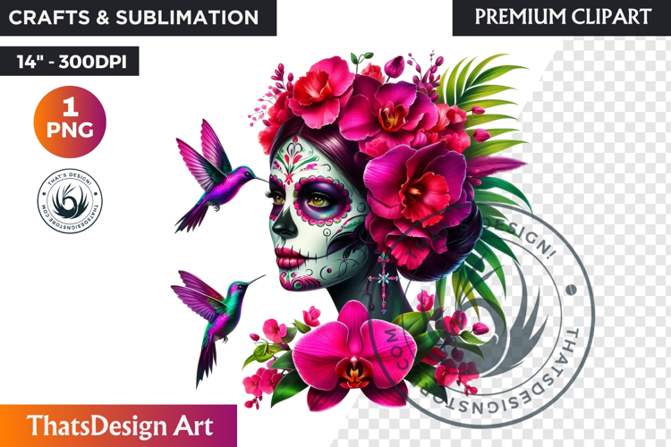 Floral Vibrant la catrina Day of Dead Clipart Sugar skull