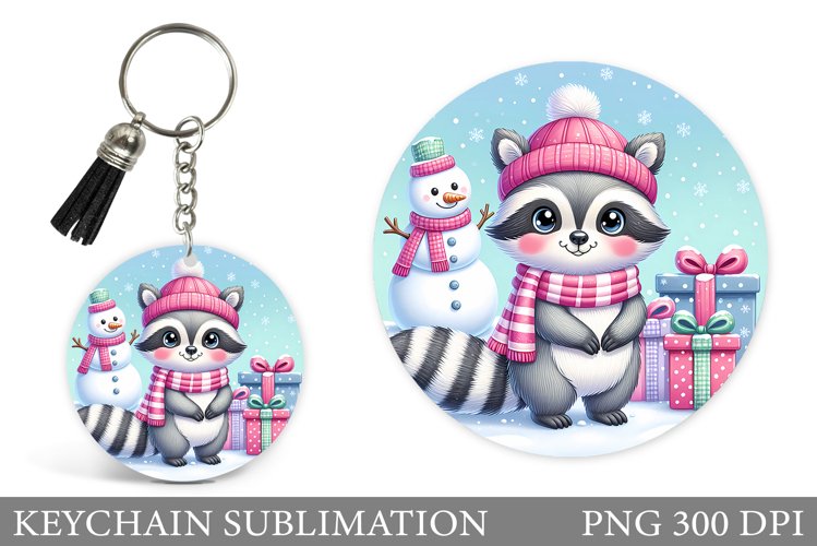 Christmas Raccoon Keychain. Christmas Keychain Sublimation example image 1
