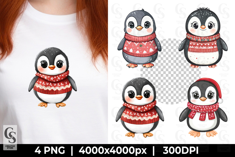 Cute Penguin in Sweater Kawaii Winter Clipart PNG
