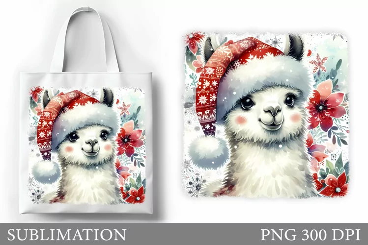 Christmas Lama Tote Bag. Christmas Tote Bag Sublimation