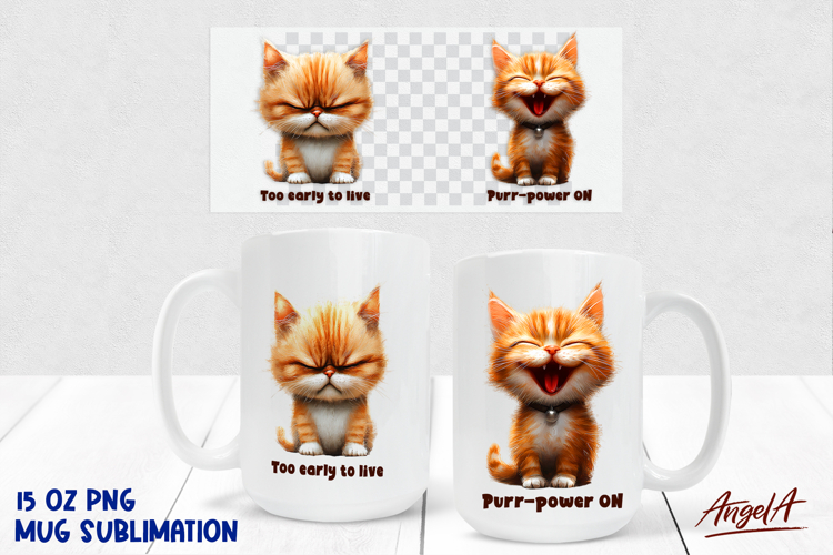 Coffee cat Mug sublimation, before after mug quote Meow