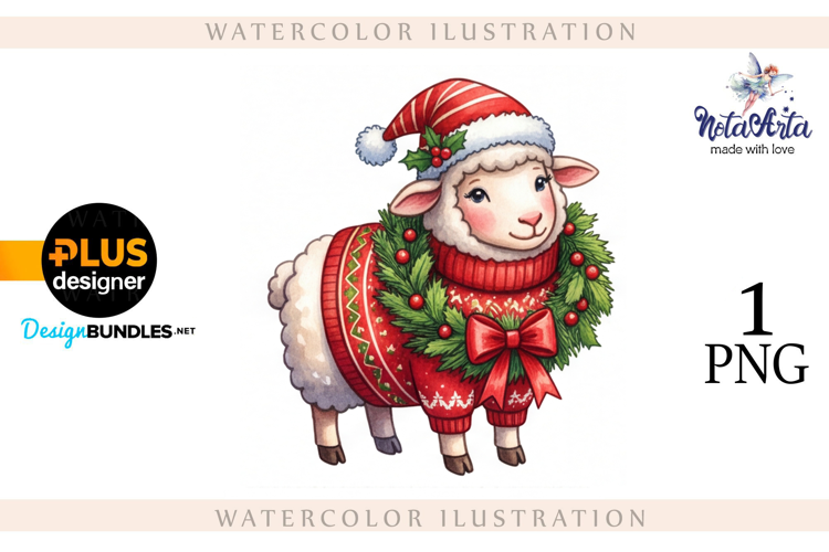 Christmas Sheep in Watercolor Style