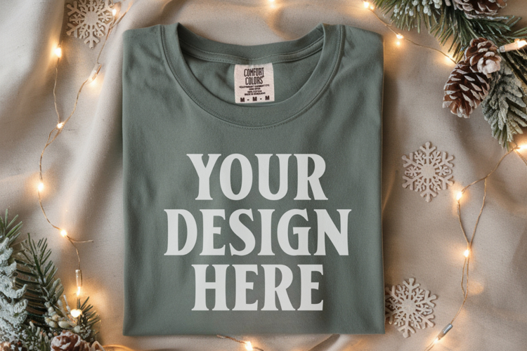 Forest green Comfort Colors 1717 Christmas Folded T-Shirt Mo