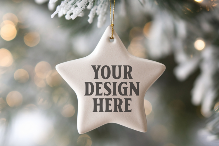 Christmas Star Ceramic Ornaments Mockup | Holiday Star Ornam