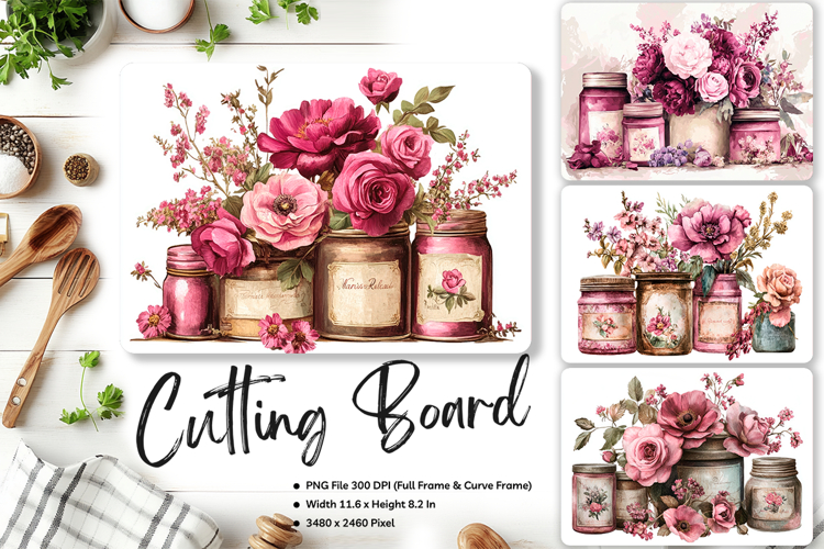 Mason Jars Flower Cutting Board Kitchen Chopping Board_32