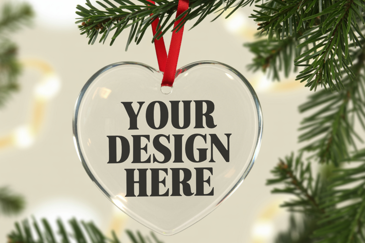 Christmas Heart Crystal Glass Ornament Mockups