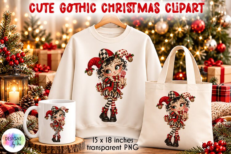 Gothic Christmas Jester Child PNG Clipart example image 1