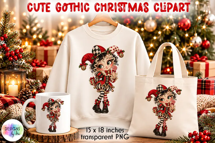 Gothic Christmas Jester Child PNG Clipart