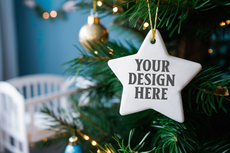 Christmas Star Ceramic Ornament Mockup | Holiday Star Tree