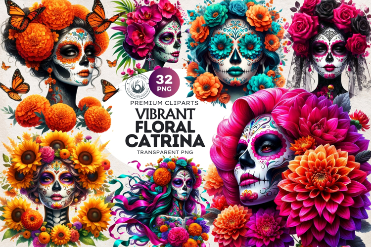 Floral Vibrant la catrina Day of Dead Cliparts Sugar skull