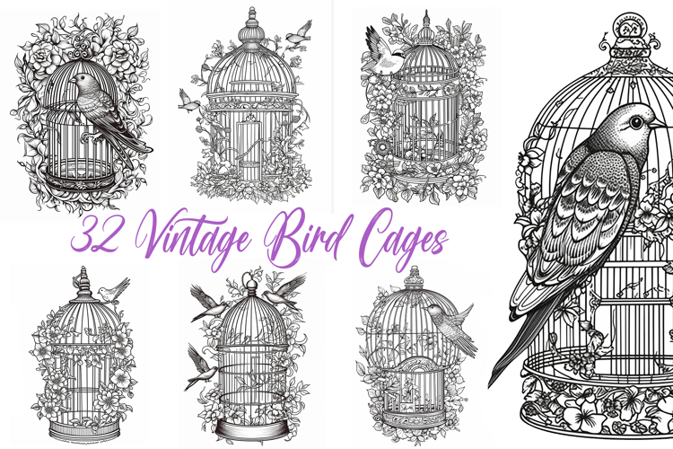 32 Vintage Bird Birdcage Illustration Logo Decoration Design