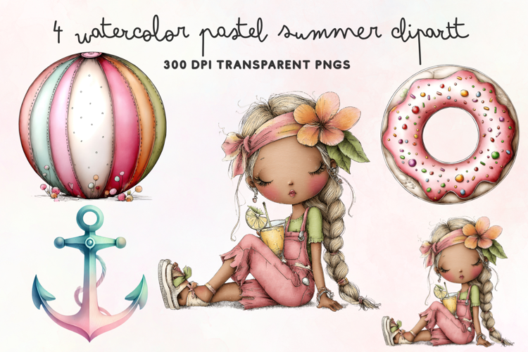 Watercolor Pastel Summer Clipart PNG