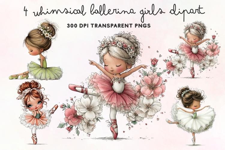 Whimsical Ballerina Girls Clipart PNG example image 1