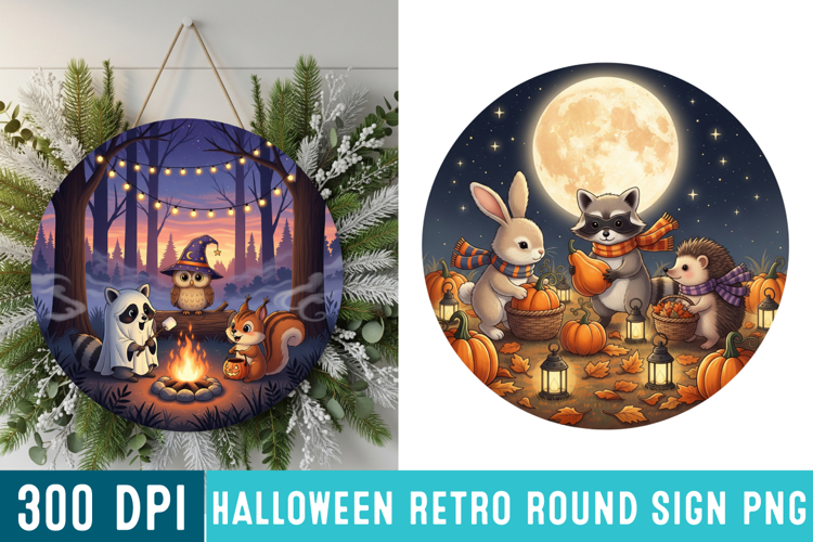 Halloween retro Round Sign Sublimation,Halloween png