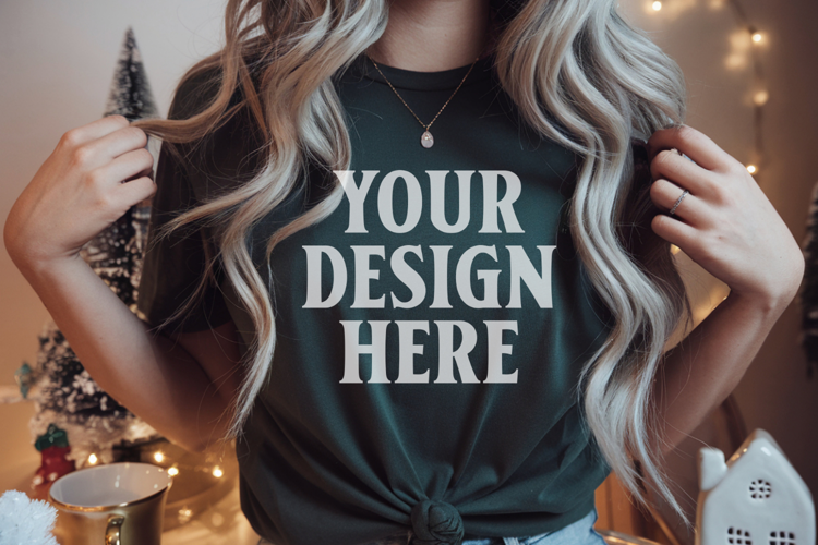 Christmas Bella Canvas 3001 Forest Green Shirt Mockup ,Trand
