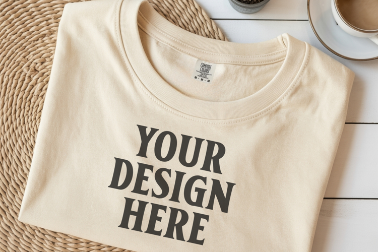 Ivory Comfort Colors 1717 Folded Tshirt Mockups