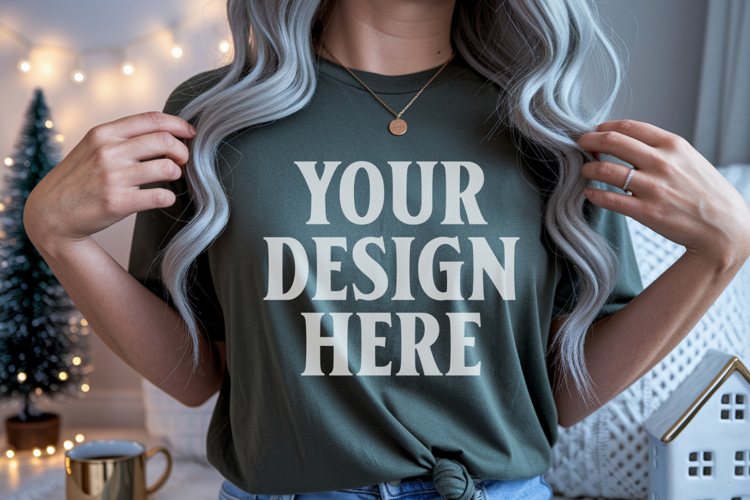 Christmas Bella Canvas 3001 Forest Green Shirt Mockup ,Trand