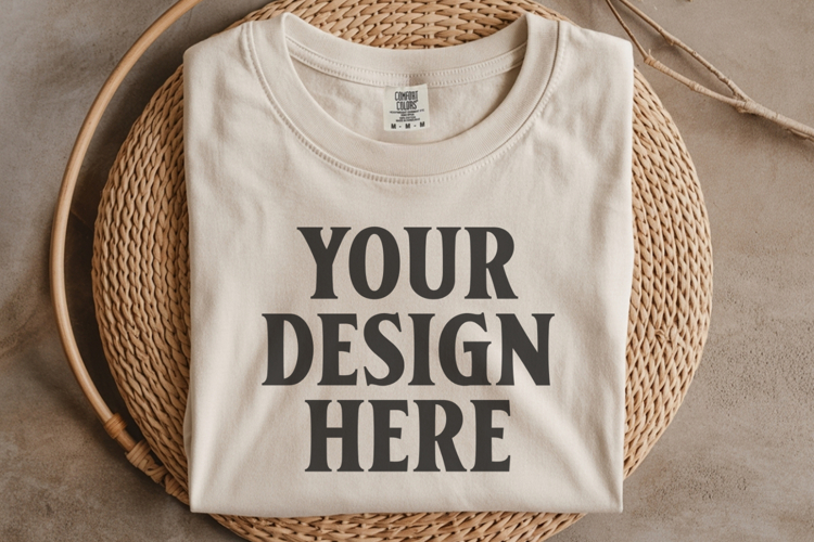 Ivory Comfort Colors 1717 Folded Tshirt Mockups