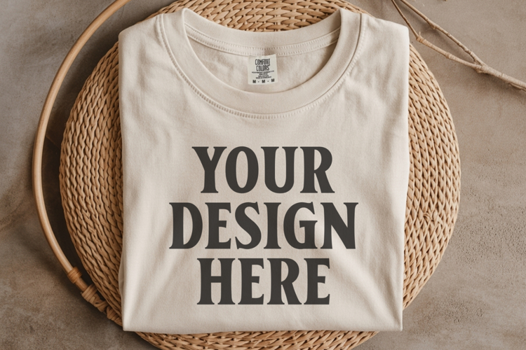 Ivory Comfort Colors 1717 Folded Tshirt Mockups