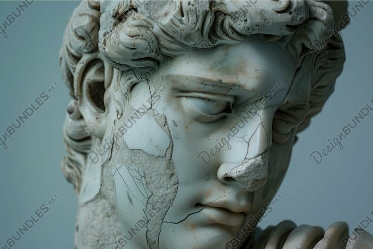 Close up of a damaged statue showing the effect of time on a example image 1