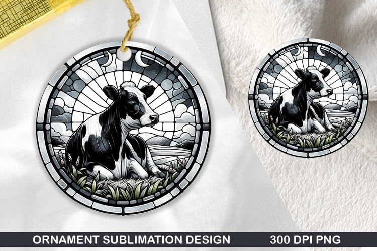 Cute Cow Stained Glass Ornament PNG, Digital Download File