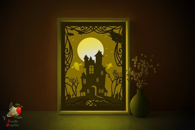 Halloween Haunted House Lightbox Shadow Box SVG Template example image 1