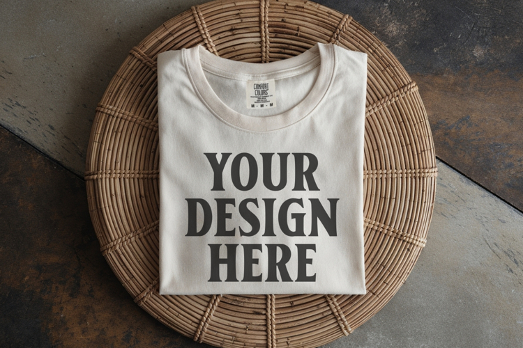 Ivory Comfort Colors 1717 Folded Tshirt Mockups