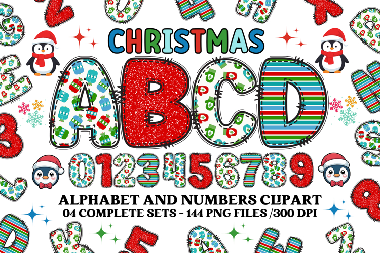 Christmas Alphabet png clipart, christmas letters doodle