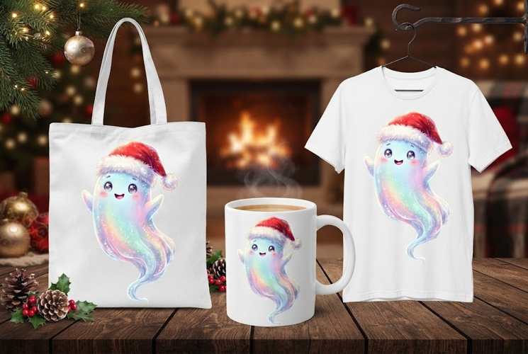 Kawaii Christmas Ghost Holiday Design
