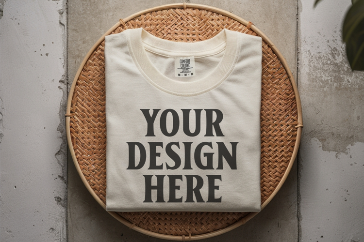 Ivory Comfort Colors 1717 Folded Tshirt Mockups