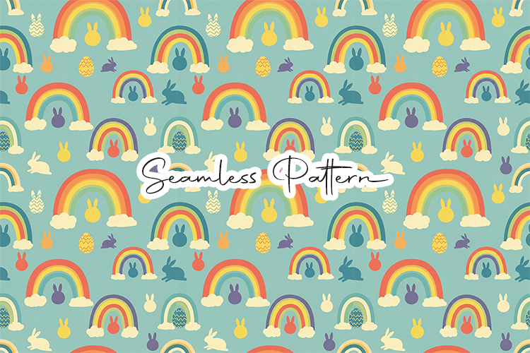 Easter Rainbow and Bunny Seamless Pattern