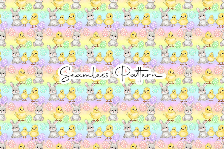 Cute Easter Bunny Chick Seamless Pattern