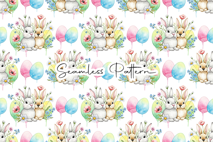 Watercolor Easter Bunny Floral Seamless