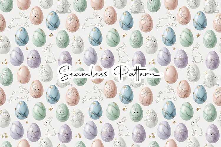 Marble Easter Eggs Bunny Seamless Pattern