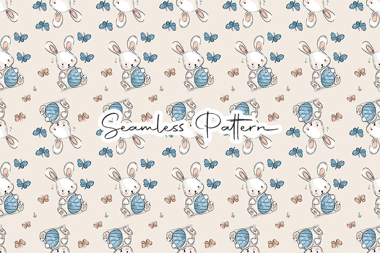 Cute Bunny Butterfly Seamless Pattern (6647051)