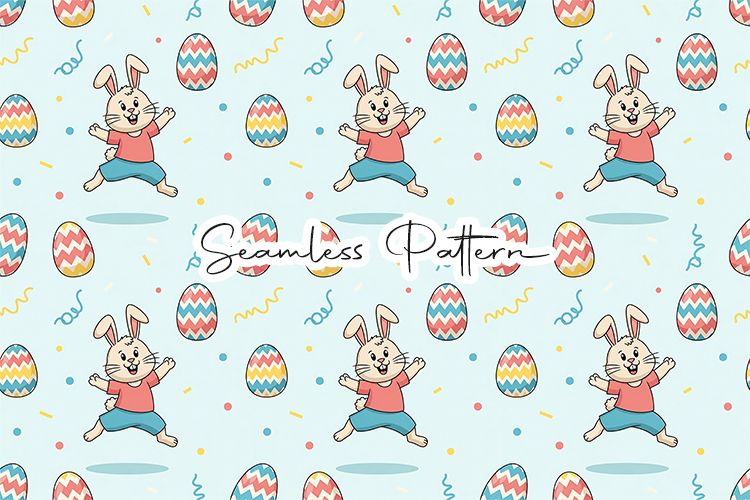 Happy Jumping Easter Bunny Seamless JPG