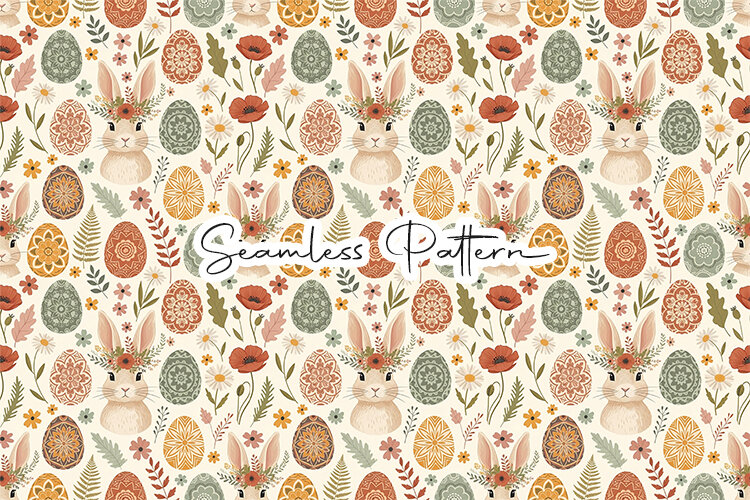 Vintage Floral Bunny Easter Seamless Pattern