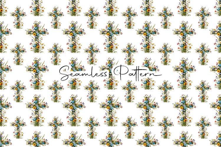 Floral Cross Christian Seamless Pattern