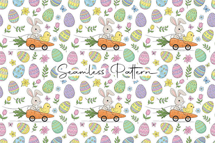Easter Bunny Chick Seamless Pattern
