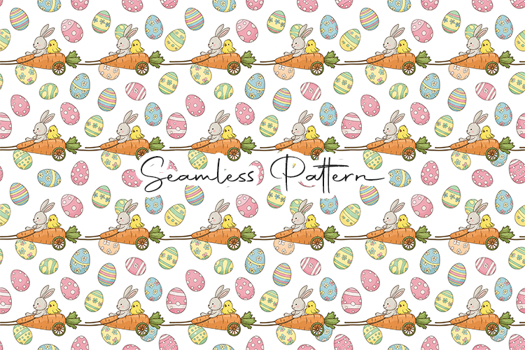 Easter Bunny Chick Egg Seamless Pattern