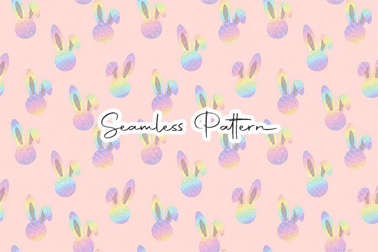 Rainbow Glitter Bunny Seamless Pattern