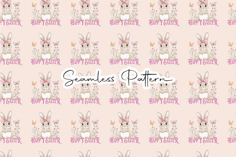 Cute Bunny Happy Easter Seamless Pattern