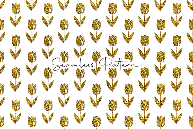 Gold Glitter Tulip Seamless Pattern