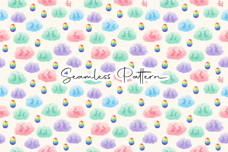 Pastel Clouds Rainbow Egg Seamless