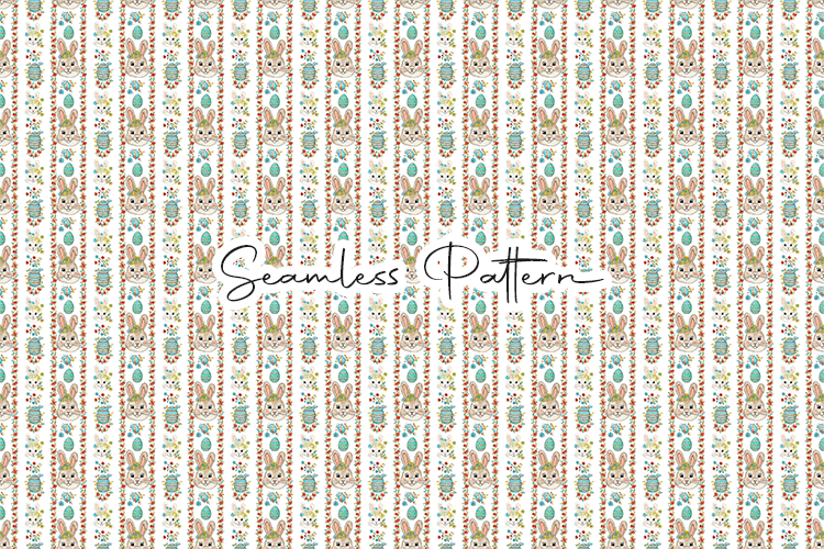 Bunny Easter Egg Floral Stripe Pattern