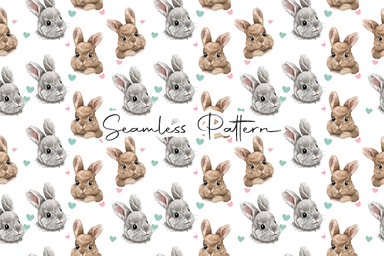 Cute Bunny Faces Seamless Pattern