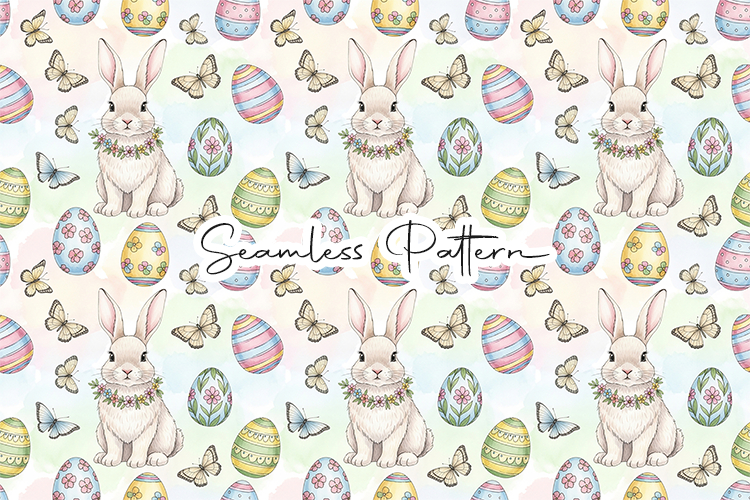 Easter Bunny Eggs Seamless Pattern